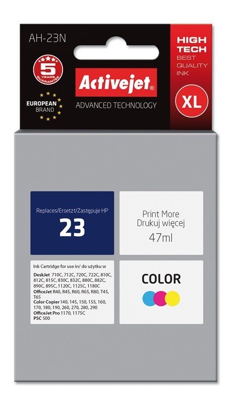 Activejet AH-23N Tusz (zamiennik HP 23 C1823D; Supreme; 47 ml; kolor) Activejet AH-23N Tusz (zamiennik HP 23 C1823D; Supreme; 47 ml; kolor)