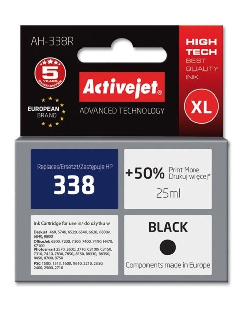 Activejet AH-338R Tusz (zamiennik HP 338 C8765EE; Premium; 25 ml; czarny) Activejet AH-338R Tusz (zamiennik HP 338 C8765EE; Premium; 25 ml; czarny)