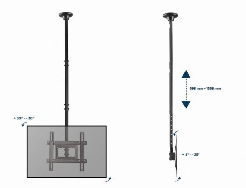 GEMBIRD PEŁNOOBROTOWY UCHWYT SUFITOWY DO TELEWIZORA 32" - 70", VESA MAX 400 X 400MM, DO 50KG GEMBIRD PEŁNOOBROTOWY UCHWYT SUFITOWY DO TELEWIZORA 32" - 70", VESA MAX 400 X 400MM, DO 50KG