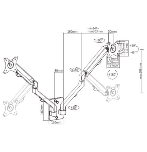 GEMBIRD REGULOWANE RAMIĘ NA 2 MONITORY DO MONTAŻU NA ŚCIANIE 17-27, 100X100MM, DO 7 KG GEMBIRD REGULOWANE RAMIĘ NA 2 MONITORY DO MONTAŻU NA ŚCIANIE 17-27, 100X100MM, DO 7 KG