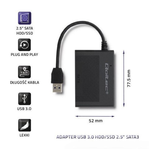 QOLTEC ADAPTER DO DYSKÓW HDD/SSD 2.5" SATA3 | USB3.0 QOLTEC ADAPTER DO DYSKÓW HDD/SSD 2.5" SATA3 | USB3.0