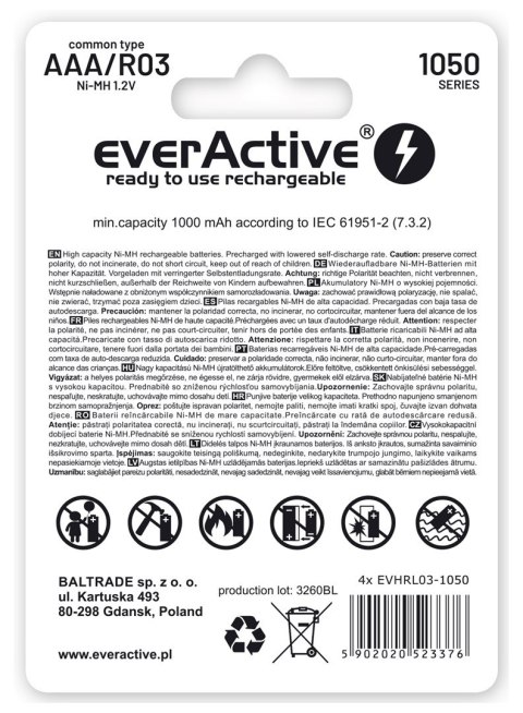EVERACTIVE AKUMULATORKI R03/AAA NI-MH 550 MAH INFINITY LINE - BLISTER 4 SZTUKI EVHRL03-550 EVERACTIVE AKUMULATORKI R03/AAA NI-MH 550 MAH INFINITY LINE - BLISTER 4 SZTUKI EVHRL03-550