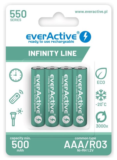 EVERACTIVE AKUMULATORKI R03/AAA NI-MH 550 MAH INFINITY LINE - BLISTER 4 SZTUKI EVHRL03-550 EVERACTIVE AKUMULATORKI R03/AAA NI-MH 550 MAH INFINITY LINE - BLISTER 4 SZTUKI EVHRL03-550