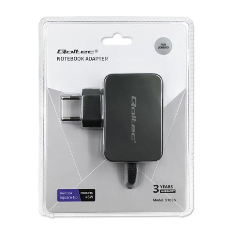 QOLTEC ZASILACZ DO LENOVO 45W | 20V | 2.25A | SLIM TIP+PIN QOLTEC ZASILACZ DO LENOVO 45W | 20V | 2.25A | SLIM TIP+PIN