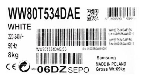 Pralka SAMSUNG WW80T534DAE Pralka SAMSUNG WW80T534DAE