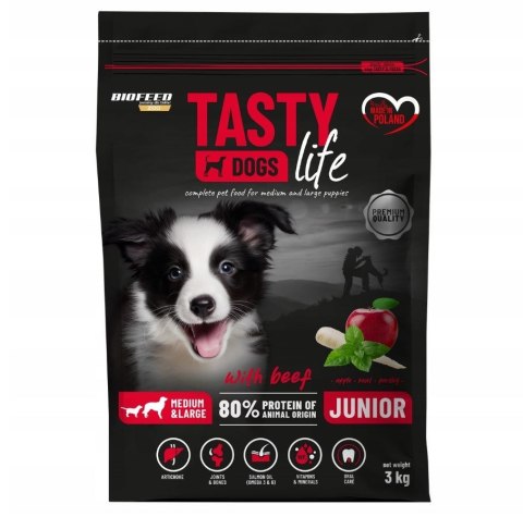 BIOFEED TASTY DOGS LIFE JUNIOR M&L WITH BEEF 3KG BIOFEED TASTY DOGS LIFE JUNIOR M&L WITH BEEF 3KG