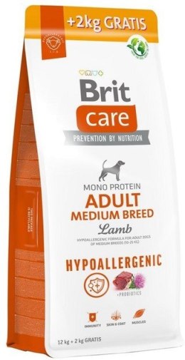 BRIT Care Hypoallergenic Adult Medium Breed Lamb - sucha karma dla psa - 12 kg + 2 kg