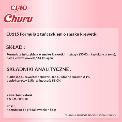 INABA Churu Tuńczyk z krewetkami - przysmak dla kota - 4x14 g INABA Churu Tuńczyk z krewetkami - przysmak dla kota - 4x14 g