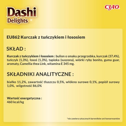 INABA DASHI DELIGHTS Kurczak Tuńczyk&Łosoś 70g bulion dla kota INABA DASHI DELIGHTS Kurczak Tuńczyk&Łosoś 70g bulion dla kota