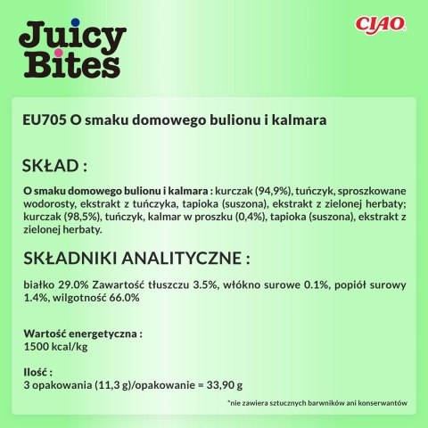 INABA Juicy Bites O smaku domowego bulionu i kalmara - przysmak dla kota - 3x11,3 g INABA Juicy Bites O smaku domowego bulionu i kalmara - przysmak dla kota - 3x11,3 g