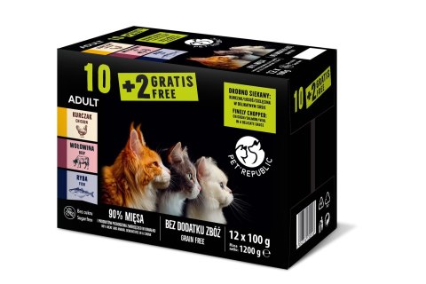 PETREPUBLIC Zestaw Kurczak, wołowina, ryba 10+2 GRATIS - Karma mokra dla kota - 100g PETREPUBLIC Zestaw Kurczak, wołowina, ryba 10+2 GRATIS - Karma mokra dla kota - 100g
