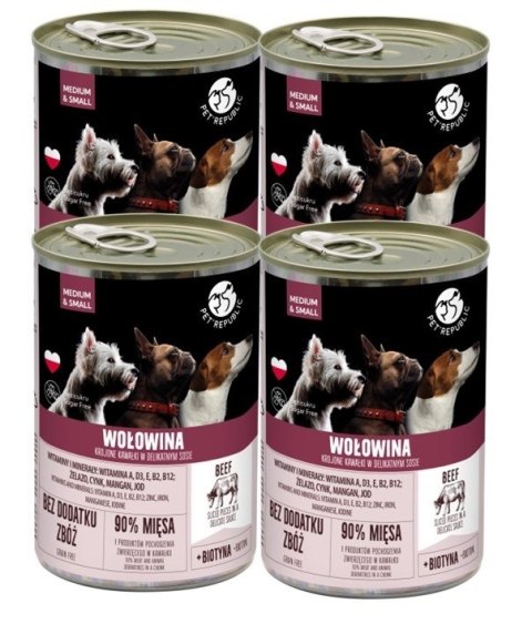 PETREPUBLIC Zestaw Wołowina 3+1 GRATIS - Karma mokra dla psa - 400g PETREPUBLIC Zestaw Wołowina 3+1 GRATIS - Karma mokra dla psa - 400g