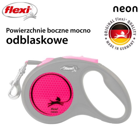 Smycz flexi automatyczna New Neon S taśma 5 m - dla psa do 15 kg, kolor różowy Smycz flexi automatyczna New Neon S taśma 5 m - dla psa do 15 kg, kolor różowy