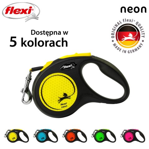 Smycz flexi automatyczna New Neon S taśma 5 m - dla psa do 15 kg, kolor żółty Smycz flexi automatyczna New Neon S taśma 5 m - dla psa do 15 kg, kolor żółty