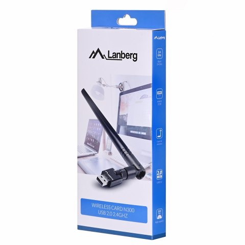 Karta sieciowa Lanberg N300 NC-0300-WIE (USB 2.0, Złącze anteny WiFi) Karta sieciowa Lanberg N300 NC-0300-WIE (USB 2.0, Złącze anteny WiFi)