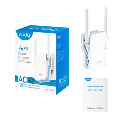 Wzmacniacz sygnału WIFI CUDY RE1200 LAN 1x10/100 AC1200 Dual Band Mesh Wzmacniacz sygnału WIFI CUDY RE1200 LAN 1x10/100 AC1200 Dual Band Mesh