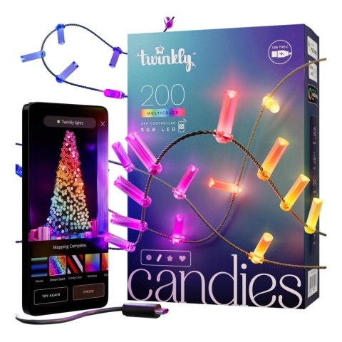 Twinkly Candies - 200 Lampki w kształcie świeczki RGB LEDs, zielony przewód, USB-C Twinkly Candies - 200 Lampki w kształcie świeczki RGB LEDs, zielony przewód, USB-C