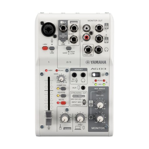 Yamaha AG03 MK2 biały - 3-kanałowy mikser do streamingu na żywo z interfejsem audio USB Yamaha AG03 MK2 biały - 3-kanałowy mikser do streamingu na żywo z interfejsem audio USB
