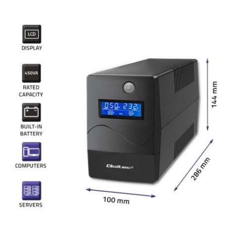 QOLTEC ZASILACZ AWARYJNY UPS 450VA | 240W | LCD | USB | RJ45 QOLTEC ZASILACZ AWARYJNY UPS 450VA | 240W | LCD | USB | RJ45