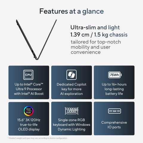 ASUS Vivobook S 15 OLED S5506MA-MA024W Ultra 9 185H 15.6" 3K 120Hz 400nits Glossy 32GB LPDDR5X SSD1TB Intel Arc Graphics WLAN+BT ASUS Vivobook S 15 OLED S5506MA-MA024W Ultra 9 185H 15.6" 3K 120Hz 400nits Glossy 32GB LPDDR5X SSD1TB Intel Arc Graphics WLAN+BT