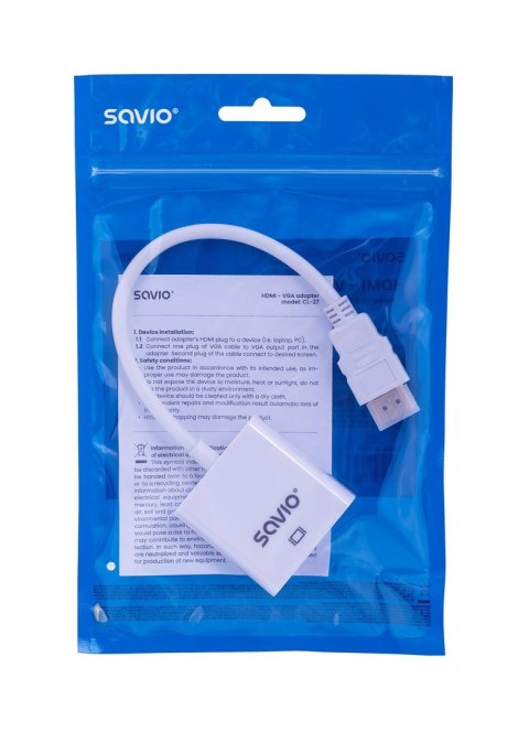 Adapter SAVIO CL-27/B (HDMI M - D-Sub (VGA) F; 0,10m; kolor biały) Adapter SAVIO CL-27/B (HDMI M - D-Sub (VGA) F; 0,10m; kolor biały)