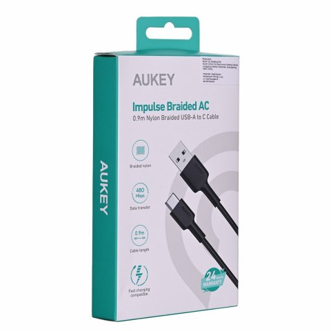 AUKEY CB-CD30 KABEL USB-C QC PD 0.9M 3A NYLON AUKEY CB-CD30 KABEL USB-C QC PD 0.9M 3A NYLON