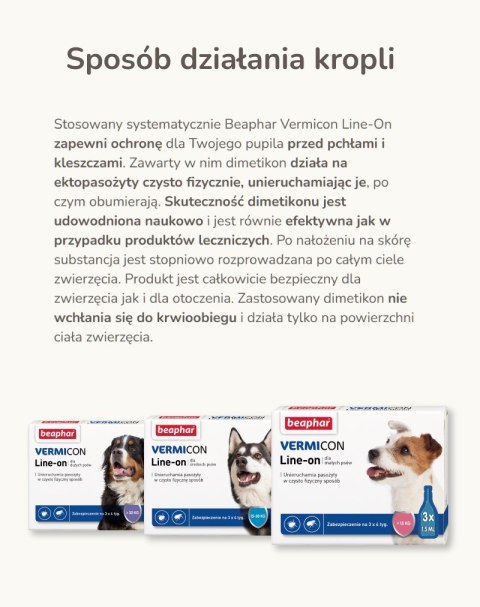 Beaphar LINE-ON VERMICON Krople dla psów S 1,5ml x3 Beaphar LINE-ON VERMICON Krople dla psów S 1,5ml x3