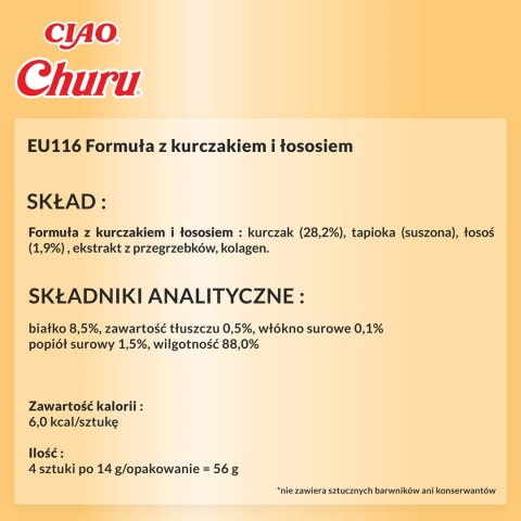 INABA Churu Kurczak z łososiem - przysmak dla kota - 4x14 g INABA Churu Kurczak z łososiem - przysmak dla kota - 4x14 g