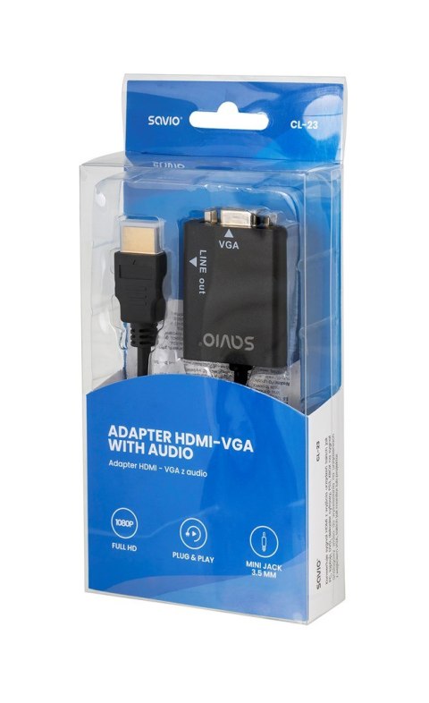 Adapter SAVIO cl-23 (HDMI M - D-Sub (VGA) F; 0,20m; kolor czarny) Adapter SAVIO cl-23 (HDMI M - D-Sub (VGA) F; 0,20m; kolor czarny)