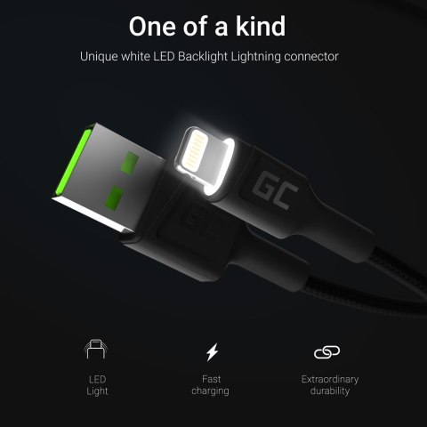 GREEN CELL KABEL KABGC12 GC RAY USB - LIGHTNING 200CM, BIAŁY LED, SZYBKIE ŁADOWANIE GREEN CELL KABEL KABGC12 GC RAY USB - LIGHTNING 200CM, BIAŁY LED, SZYBKIE ŁADOWANIE