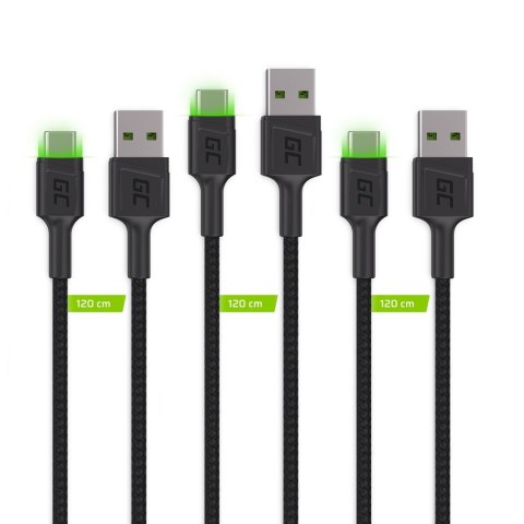 GREEN CELL ZESTAW KABLI KABGCSET02 3X KABEL GC RAY USB - USB-C 120CM, ZIELONY LED GREEN CELL ZESTAW KABLI KABGCSET02 3X KABEL GC RAY USB - USB-C 120CM, ZIELONY LED