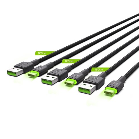 GREEN CELL ZESTAW KABLI KABGCSET02 3X KABEL GC RAY USB - USB-C 120CM, ZIELONY LED GREEN CELL ZESTAW KABLI KABGCSET02 3X KABEL GC RAY USB - USB-C 120CM, ZIELONY LED