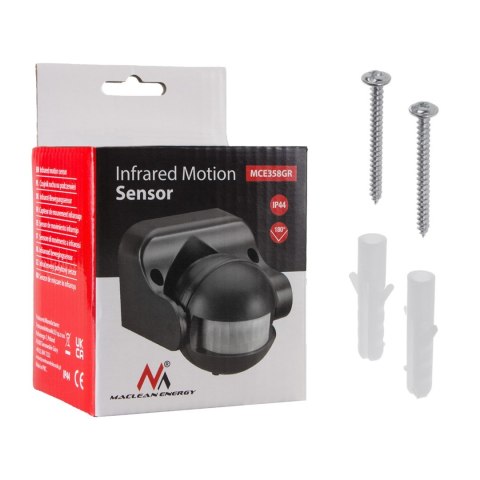 MACLEAN CZUJNIK RUCHU PIR, PODCZERWIEŃ, IP44, SZARY, ZASIĘG 12M, MAX. OBCIĄŻENIE 800/1200W MCE358 GR MACLEAN CZUJNIK RUCHU PIR, PODCZERWIEŃ, IP44, SZARY, ZASIĘG 12M, MAX. OBCIĄŻENIE 800/1200W MCE358 GR