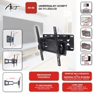 UCHWYT DO TV LCD/LED AR-86 ART 32-63" 30KG reg. pion/poziom 64cm UCHWYT DO TV LCD/LED AR-86 ART 32-63" 30KG reg. pion/poziom 64cm