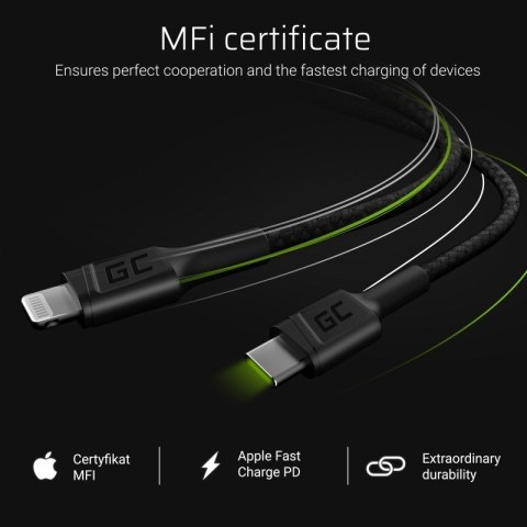 GREEN CELL KABEL KABGC07 GC POWER STREAM USB-C - LIGHTNING 100CM (MFI CERTIFIED) GREEN CELL KABEL KABGC07 GC POWER STREAM USB-C - LIGHTNING 100CM (MFI CERTIFIED)