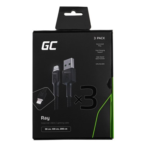 GREEN CELL ZESTAW KABLI KABGCSET04 3X KABEL GC RAY USB - LIGHTNING 30CM, 120CM, 200CM, BIAŁY LED GREEN CELL ZESTAW KABLI KABGCSET04 3X KABEL GC RAY USB - LIGHTNING 30CM, 120CM, 200CM, BIAŁY LED