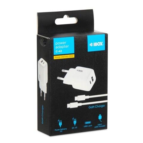 IBOX ŁADOWARKA UNIWERSALNA C-42 GAN PD33W USB A+C WHITE IBOX ŁADOWARKA UNIWERSALNA C-42 GAN PD33W USB A+C WHITE