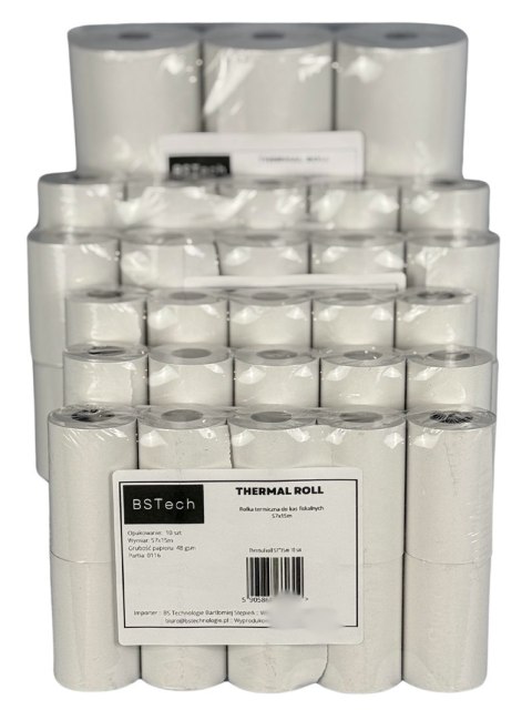 BSTech Papier, rolka termiczna do kas fiskalnych 57x15m 10 sztuk BSTech Papier, rolka termiczna do kas fiskalnych 57x15m 10 sztuk