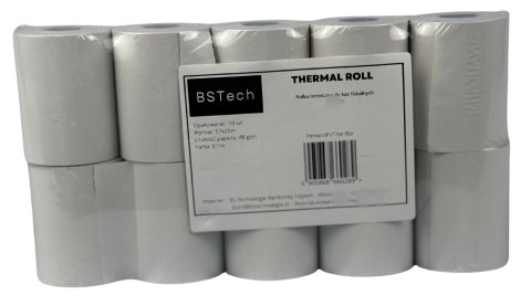 BSTech Papier, rolka termiczna do kas fiskalnych 57x25m 10 sztuk BSTech Papier, rolka termiczna do kas fiskalnych 57x25m 10 sztuk