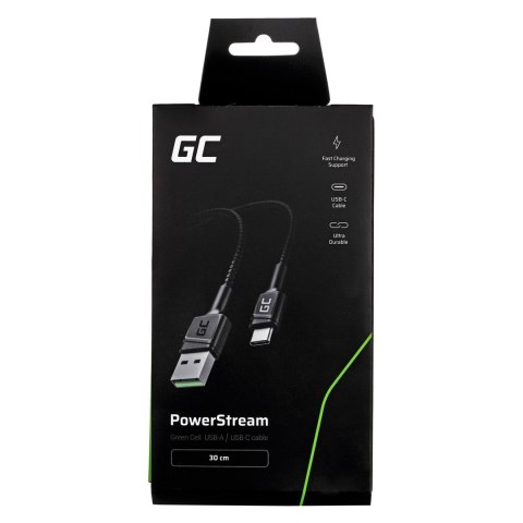 GREEN CELL KABEL KABGC25 GC POWERSTREAM USB-A - USB-C 30CM, SZYBKIE ŁADOWANIE ULTRA CHARGE, QC 3.0 GREEN CELL KABEL KABGC25 GC POWERSTREAM USB-A - USB-C 30CM, SZYBKIE ŁADOWANIE ULTRA CHARGE, QC 3.0