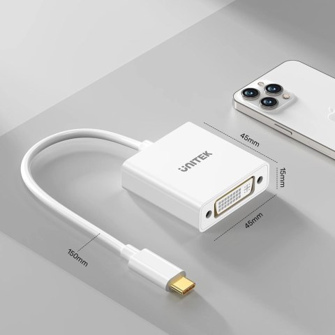 UNITEK ADAPTER USB-C-DVI 1080P@60HZ,BIAŁY,15CM M/F UNITEK ADAPTER USB-C-DVI 1080P@60HZ,BIAŁY,15CM M/F