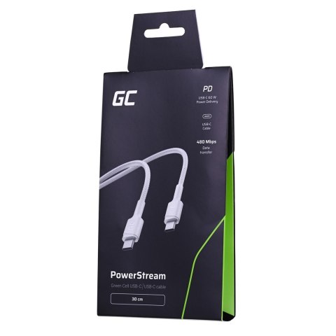 GREEN CELL KABEL KABGC31W GC POWERSTREAM USB-C - USB-C 30CM, POWER DELIVERY 60W, ULTRA CHARGE, QC 3.0, BIAŁY GREEN CELL KABEL KABGC31W GC POWERSTREAM USB-C - USB-C 30CM, POWER DELIVERY 60W, ULTRA CHARGE, QC 3.0, BIAŁY
