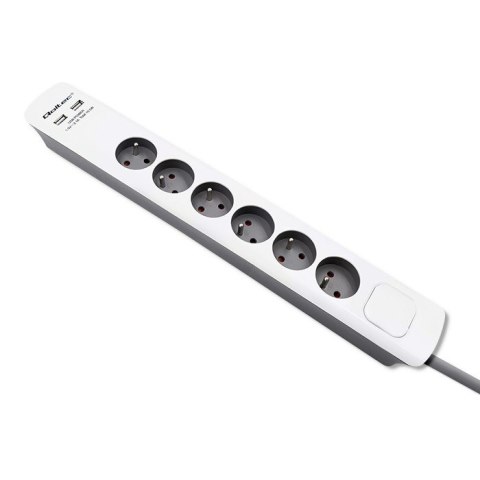 QOLTEC LISTWA ZASILAJĄCA ANTYPRZEPIĘCIOWA | 6 GNIAZD | 2 X USB | 1.8M | BIAŁO-SZARA QOLTEC LISTWA ZASILAJĄCA ANTYPRZEPIĘCIOWA | 6 GNIAZD | 2 X USB | 1.8M | BIAŁO-SZARA