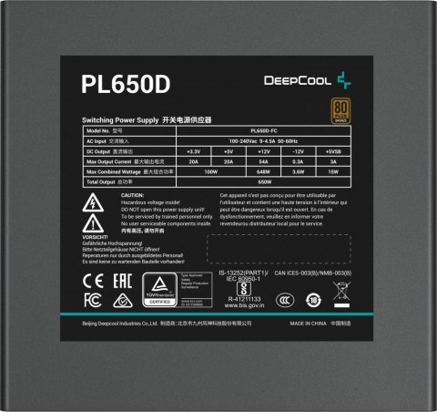 Zasilacz DeepCool PL650-D 650W 80 Plus Bronze Zasilacz DeepCool PL650-D 650W 80 Plus Bronze