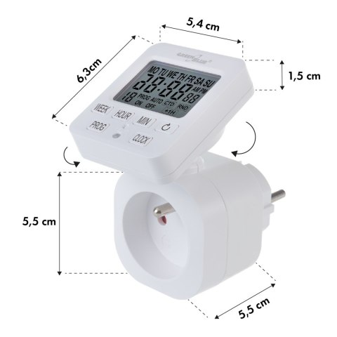 GREENBLUE WŁĄCZNIK CZASOWY- TIMER CYFROWY MAX. OBCIĄŻENIE 16A, IP20 GB605 E GREENBLUE WŁĄCZNIK CZASOWY- TIMER CYFROWY MAX. OBCIĄŻENIE 16A, IP20 GB605 E