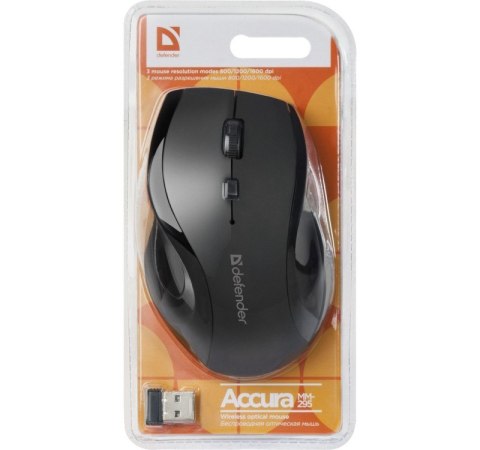 DEFENDER MYSZ BEZPRZEWODOWA ACCURA MM-295 RF CZARNA OPTICAL 1600DPI 6P 52295 DEFENDER MYSZ BEZPRZEWODOWA ACCURA MM-295 RF CZARNA OPTICAL 1600DPI 6P 52295