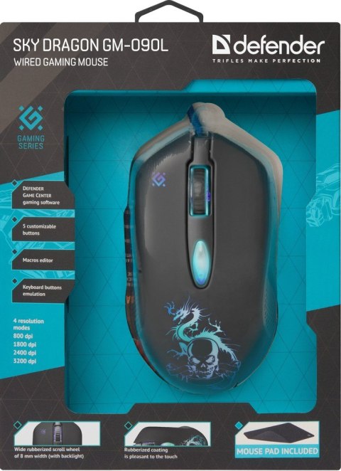 DEFENDER MYSZ PRZEWODOWA SKY DRAGON GM-090L OPTIC 3200DPI 6P 52090 DEFENDER MYSZ PRZEWODOWA SKY DRAGON GM-090L OPTIC 3200DPI 6P 52090