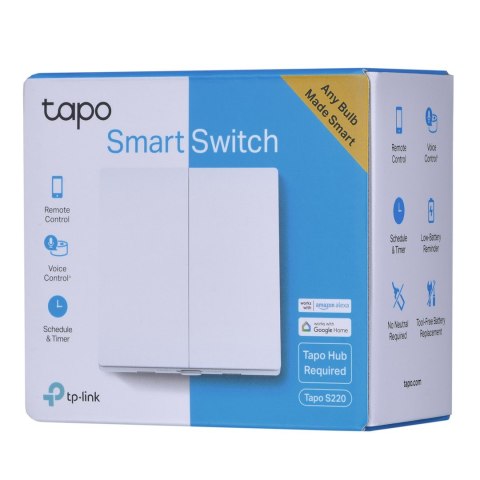 TP-Link Tapo S220 WYŁĄCZNIK światła Smart Wifi (jednobiegunowy, podwójny, biały) TP-Link Tapo S220 WYŁĄCZNIK światła Smart Wifi (jednobiegunowy, podwójny, biały)