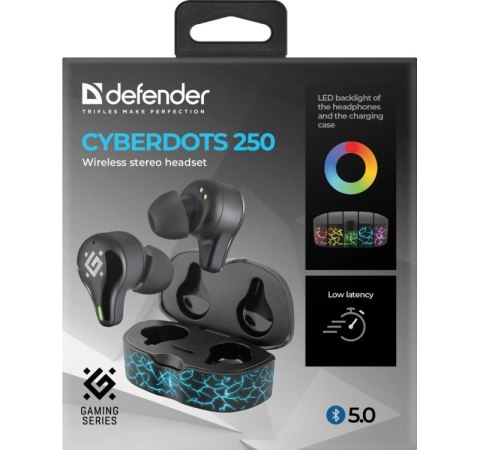 DEFENDER SŁUCHAWKI BLUETOOTH CYBERDOTS 250 GAMING CZARNE 63250 DEFENDER SŁUCHAWKI BLUETOOTH CYBERDOTS 250 GAMING CZARNE 63250