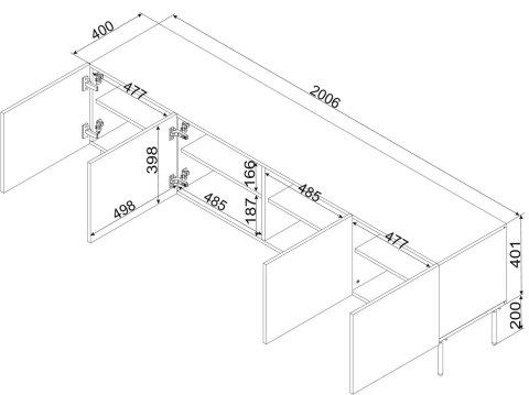 Szafka RTV 4D PALAZZO BIS 201x40x60 biały mat Szafka RTV 4D PALAZZO BIS 201x40x60 biały mat